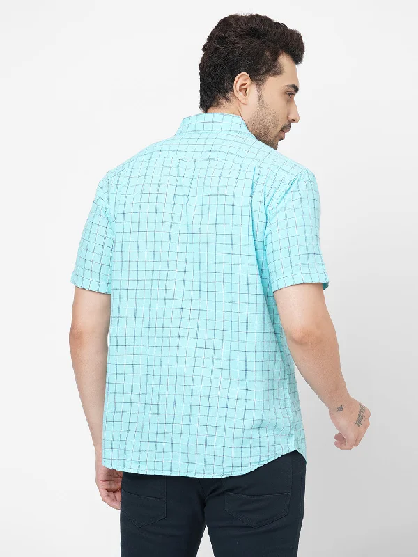 Men's Mint Cotton Regular Fit Checked Shirt