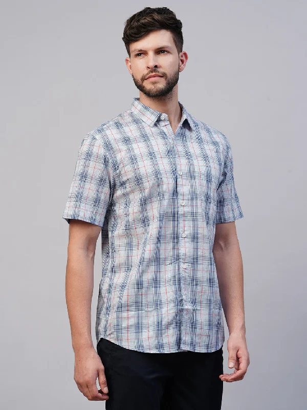 Men's Blue Cotton Lyocell Regular Fit Checked Shirt