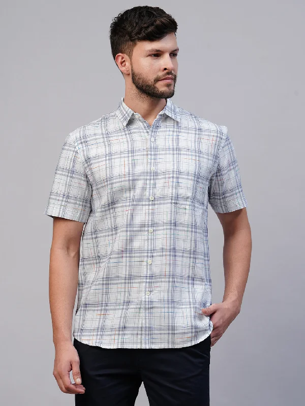 Men's Blue Cotton Regular Fit Checked Shirt