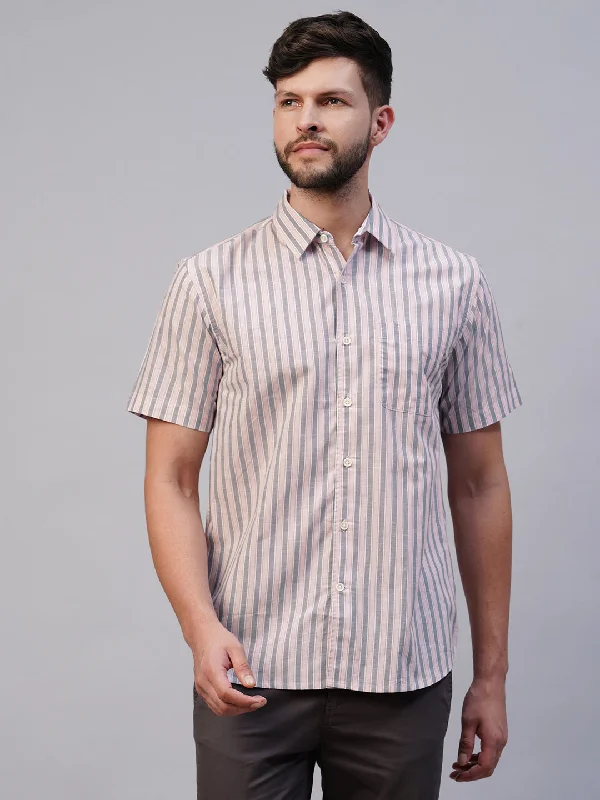 Men's Pink Cotton Regular Fit Striped Shirt