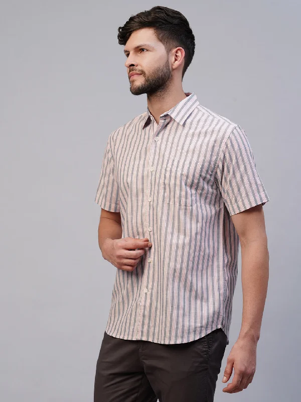 Men's Pink Cotton Regular Fit Striped Shirt