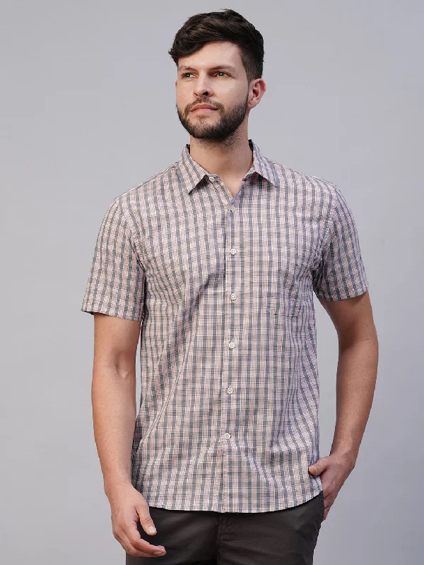 Men's Pink Cotton Regular Fit Checked Shirt