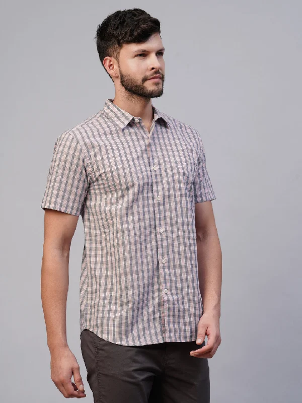 Men's Pink Cotton Regular Fit Checked Shirt