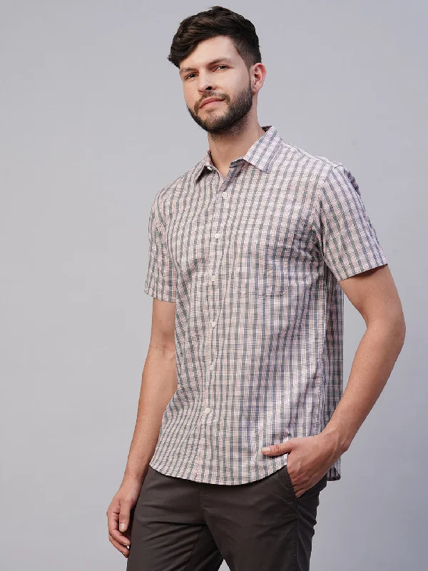 Men's Pink Cotton Regular Fit Checked Shirt