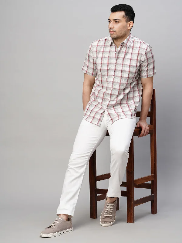 Men's Red Cotton Regular Fit Checked Shirt