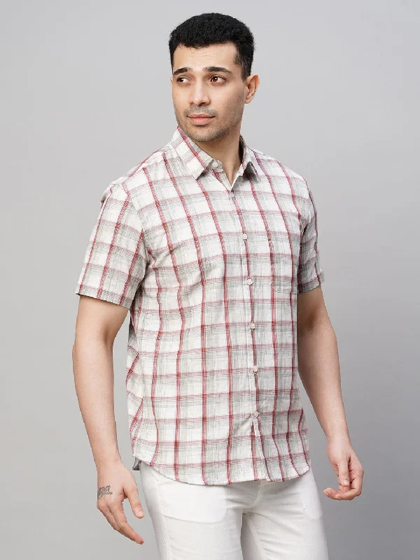 Men's Red Cotton Regular Fit Checked Shirt