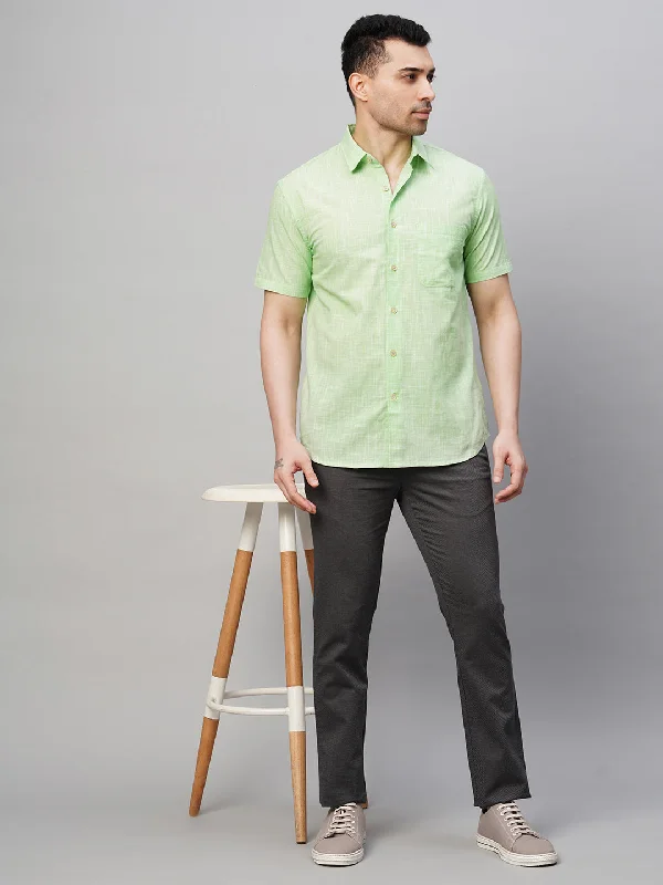 Men's Green Cotton Regular Fit Checked Shirt