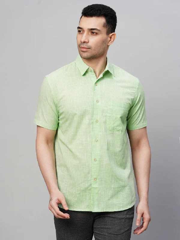 Men's Green Cotton Regular Fit Checked Shirt