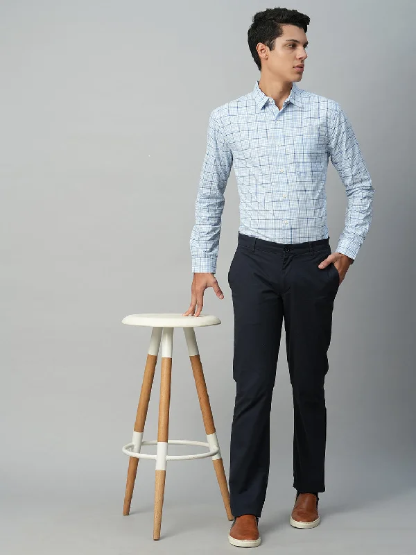 Men's Blue Cotton Regular Fit Checked Shirt