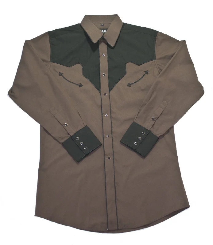 White Horse Men's Brown/Black Yoke & Cuff Shirt