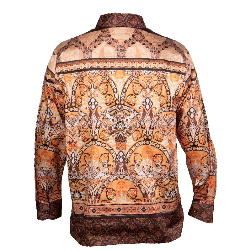 Prestige Brown Ornamental Motif Button Up Shirt