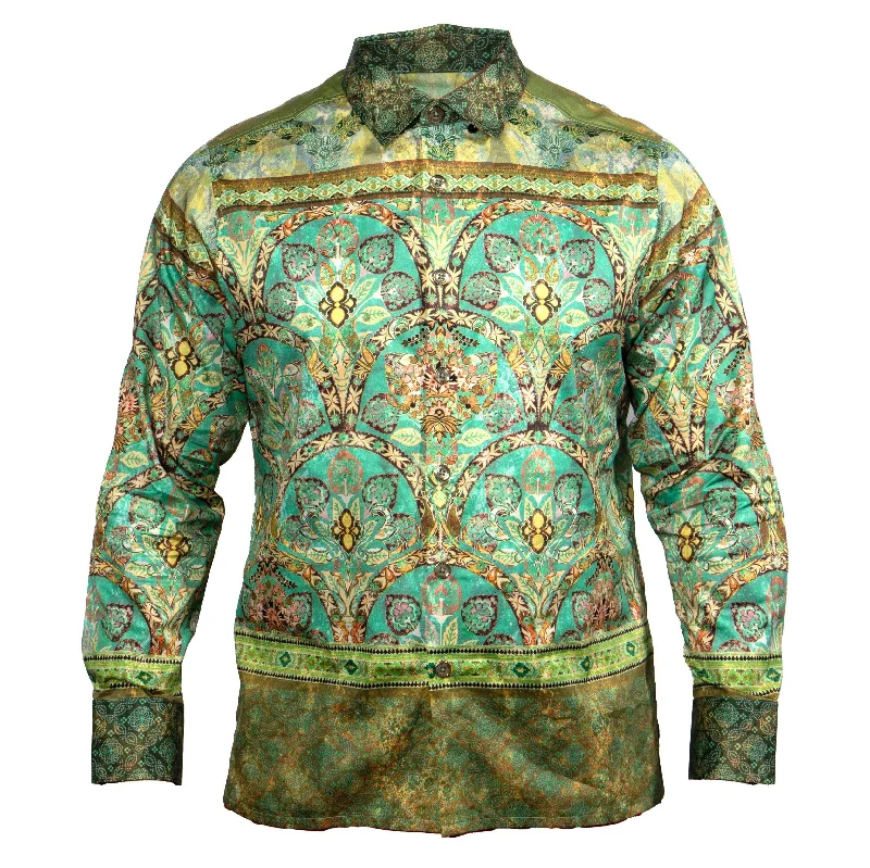 Prestige Green Ornamental Motif Button Up Shirt