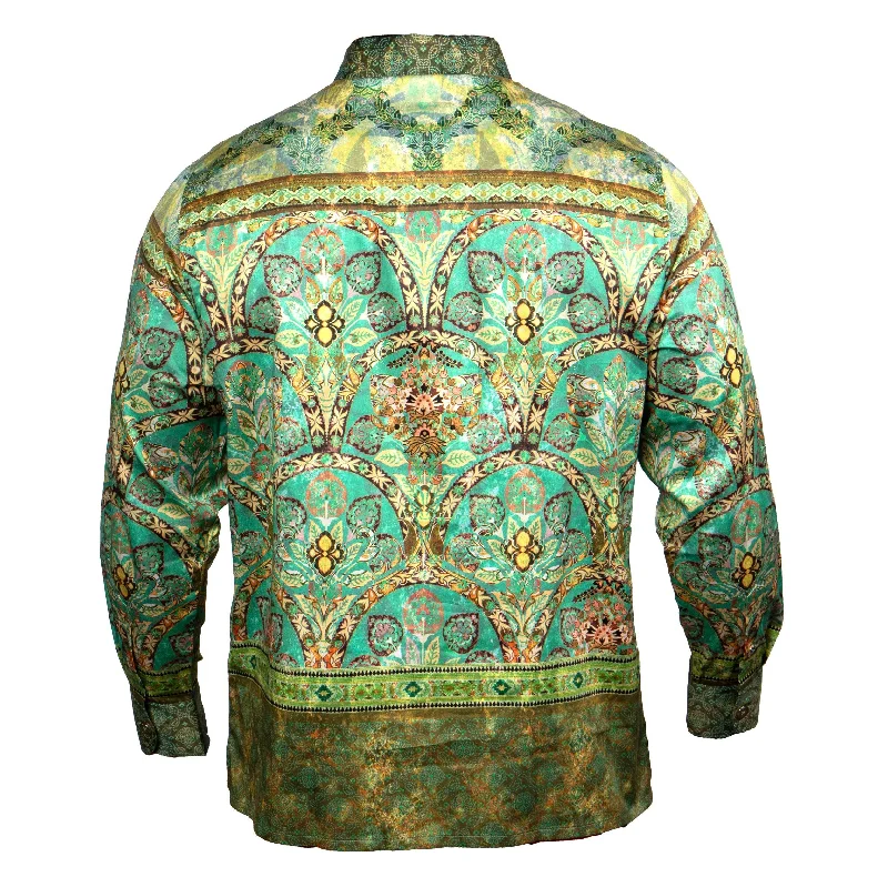 Prestige Green Ornamental Motif Button Up Shirt