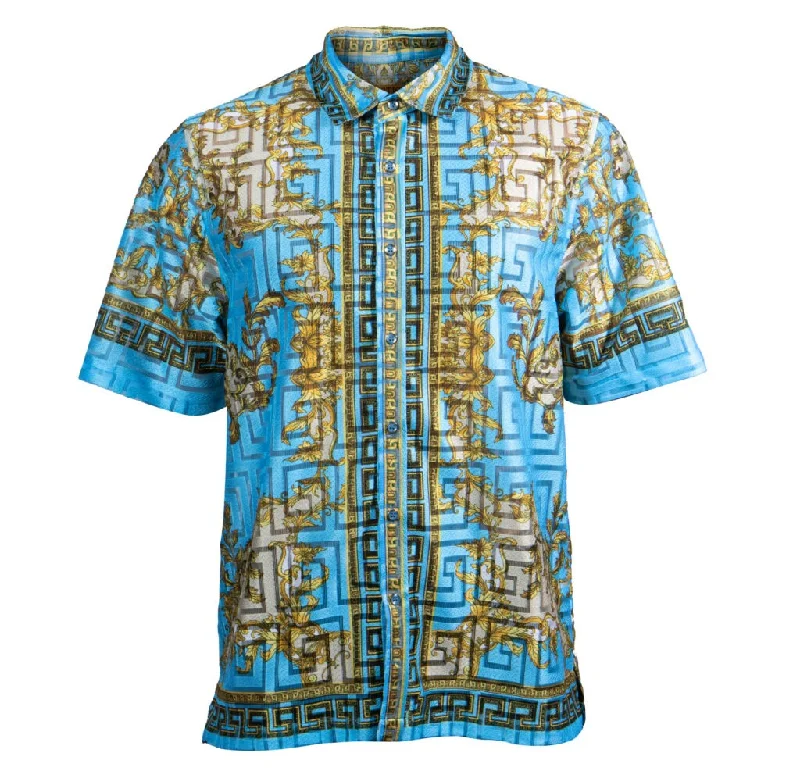 Prestige Lace Linen Blue Medusa Button Up Shirt