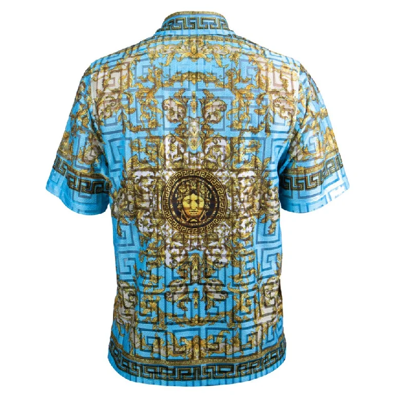 Prestige Lace Linen Blue Medusa Button Up Shirt