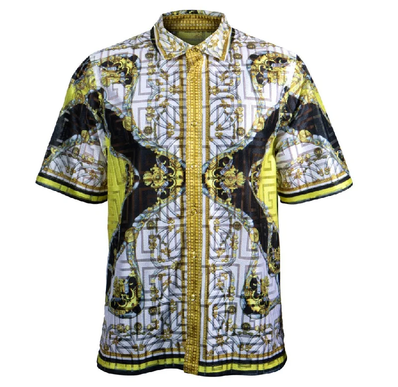 Prestige Lace Linen Crown Medusa Yellow Button Up Shirt