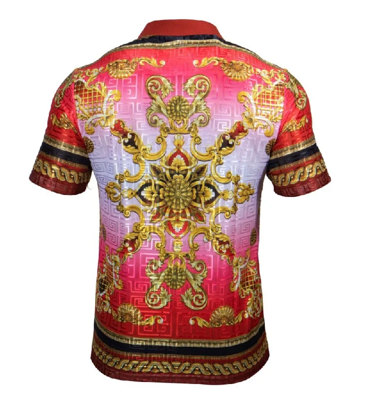 Prestige Red Royal Greek Key Button Polo Shirt