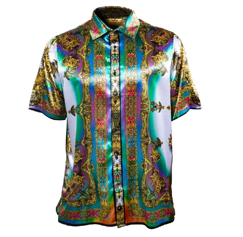 Prestige Royal Golden Roses Greek Key Button Up Shirt