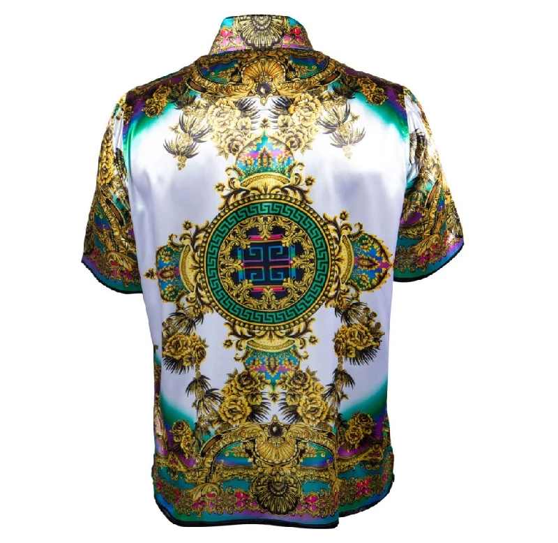 Prestige Royal Golden Roses Greek Key Button Up Shirt