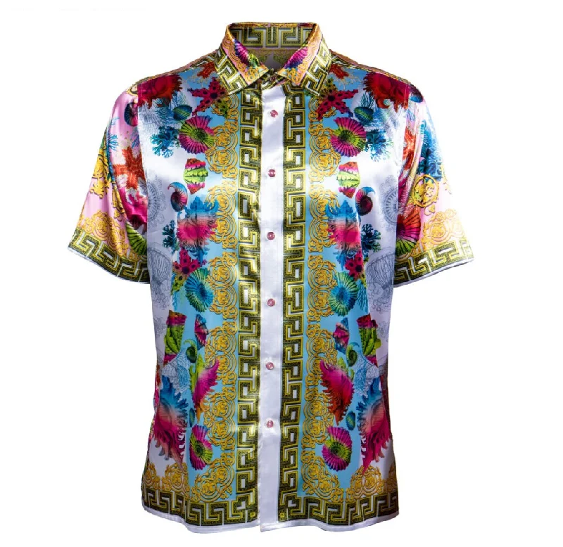 Prestige Sea Shell Royal Greek Key Button Up Shirt