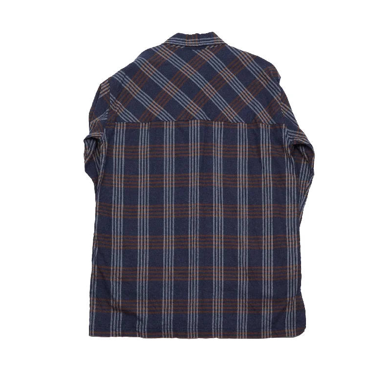 Sage De Cret Cotton Open Collar Shirt in Navy Check