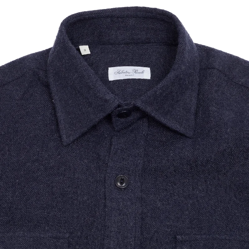 Salvatore Piccolo Linen Wool Shirt in Navy