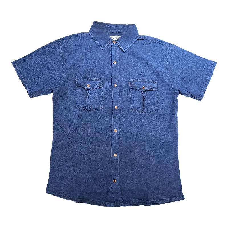 Seaspice Navy Double Pocket Peruvian Cotton Short Sleeve Shirt