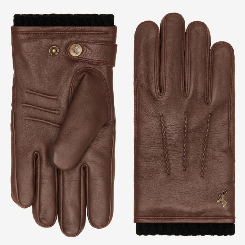 Jack - goatskin leather gloves with warm fleece lining and press-stud