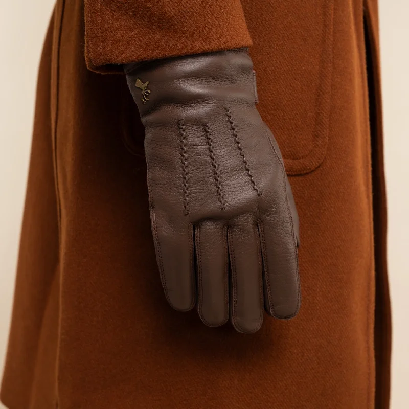 Jack - goatskin leather gloves with warm fleece lining and press-stud