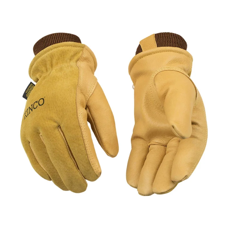 Kinco Men's Lined Premium Grain and Suede Pigskin Driver With Omni Cuff Gloves - Golden