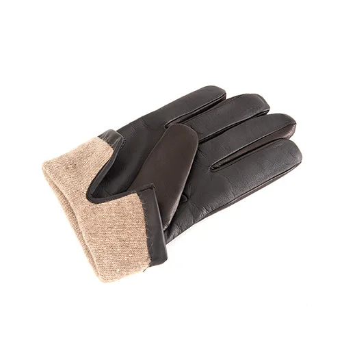 Men's brown  leather gloves with touchscreen leather palm