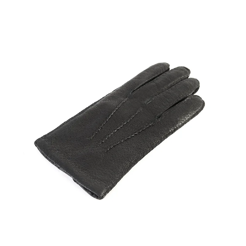 Men's black peccary leather gloves cashmere lined