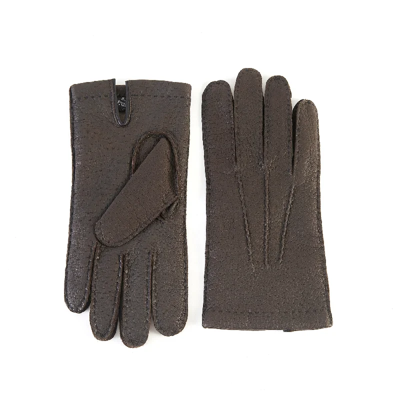 Men's brown peccary leather gloves cashmere lined