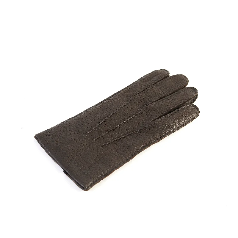 Men's brown peccary leather gloves cashmere lined