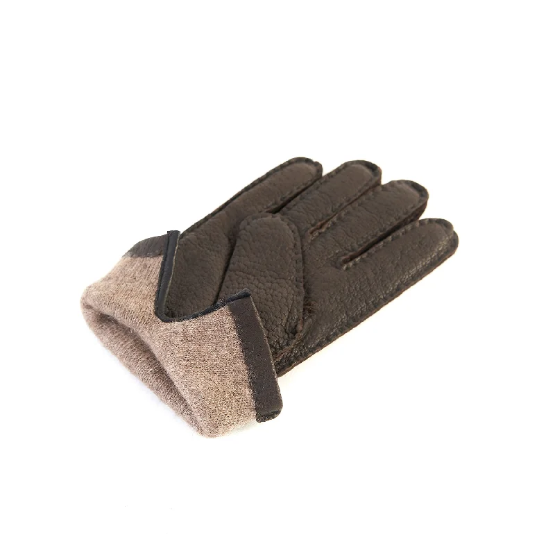 Men's brown peccary leather gloves cashmere lined