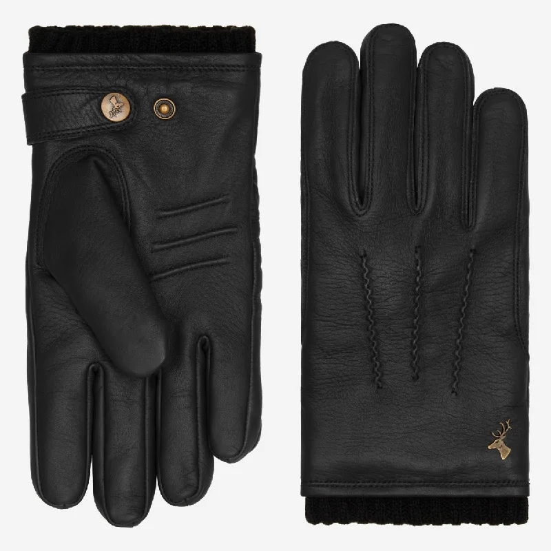 William - goatskin leather gloves with warm fleece lining and press-stud