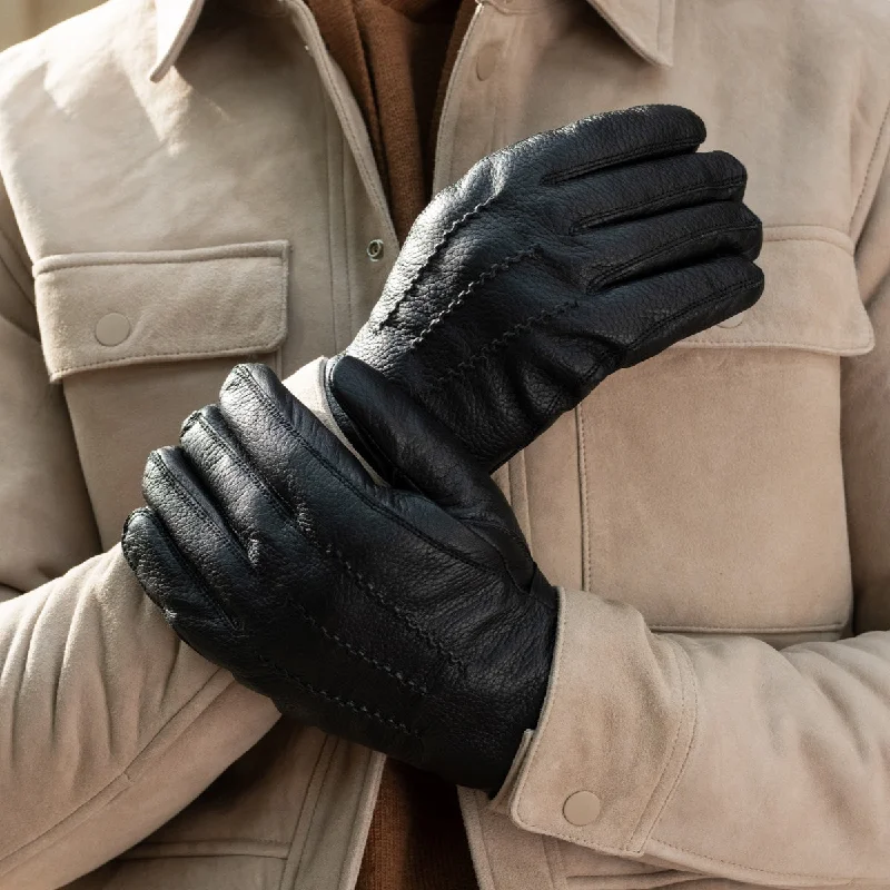 William - goatskin leather gloves with warm fleece lining and press-stud