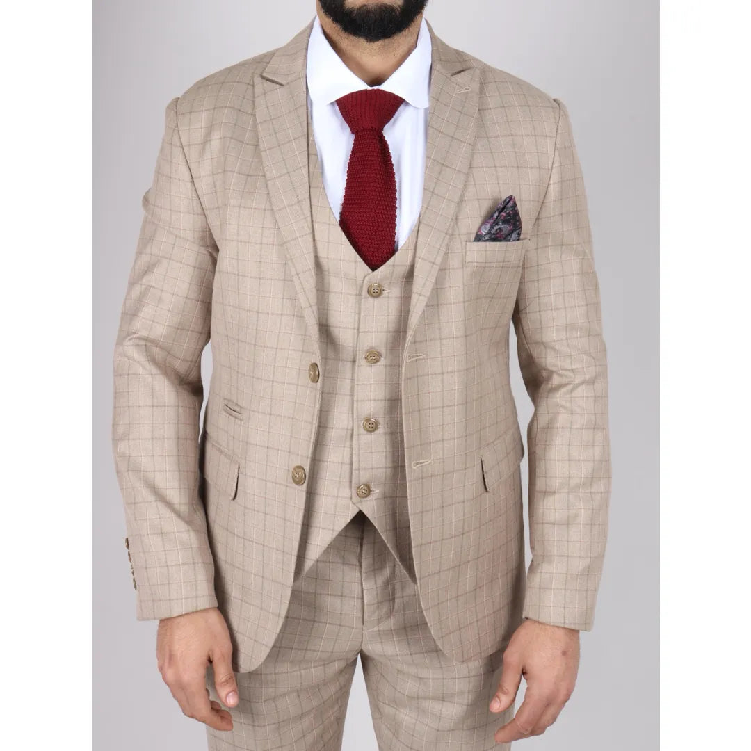 IM2 - Men's Beige Check 3 Piece Suit