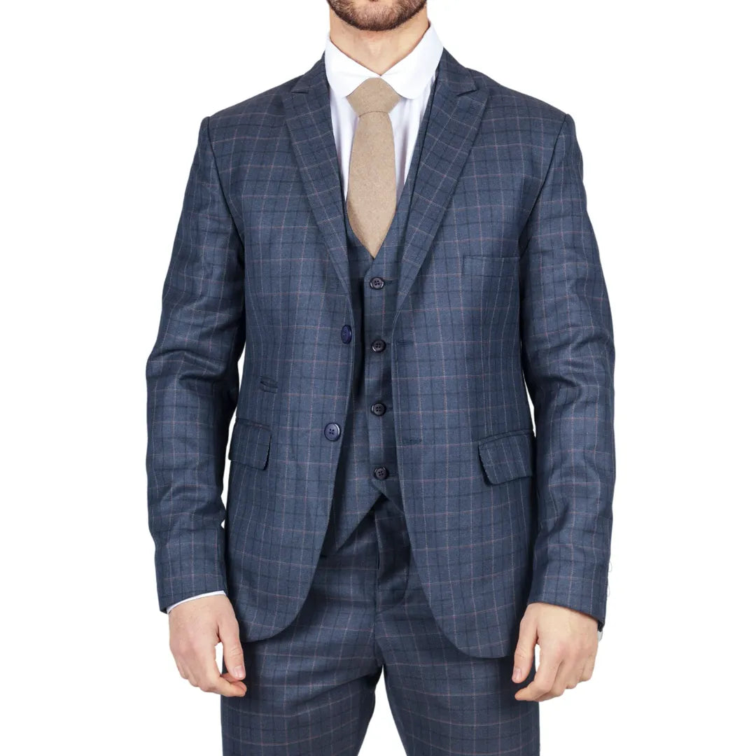 IM2 - Men's Blue Check 3 Piece Suit