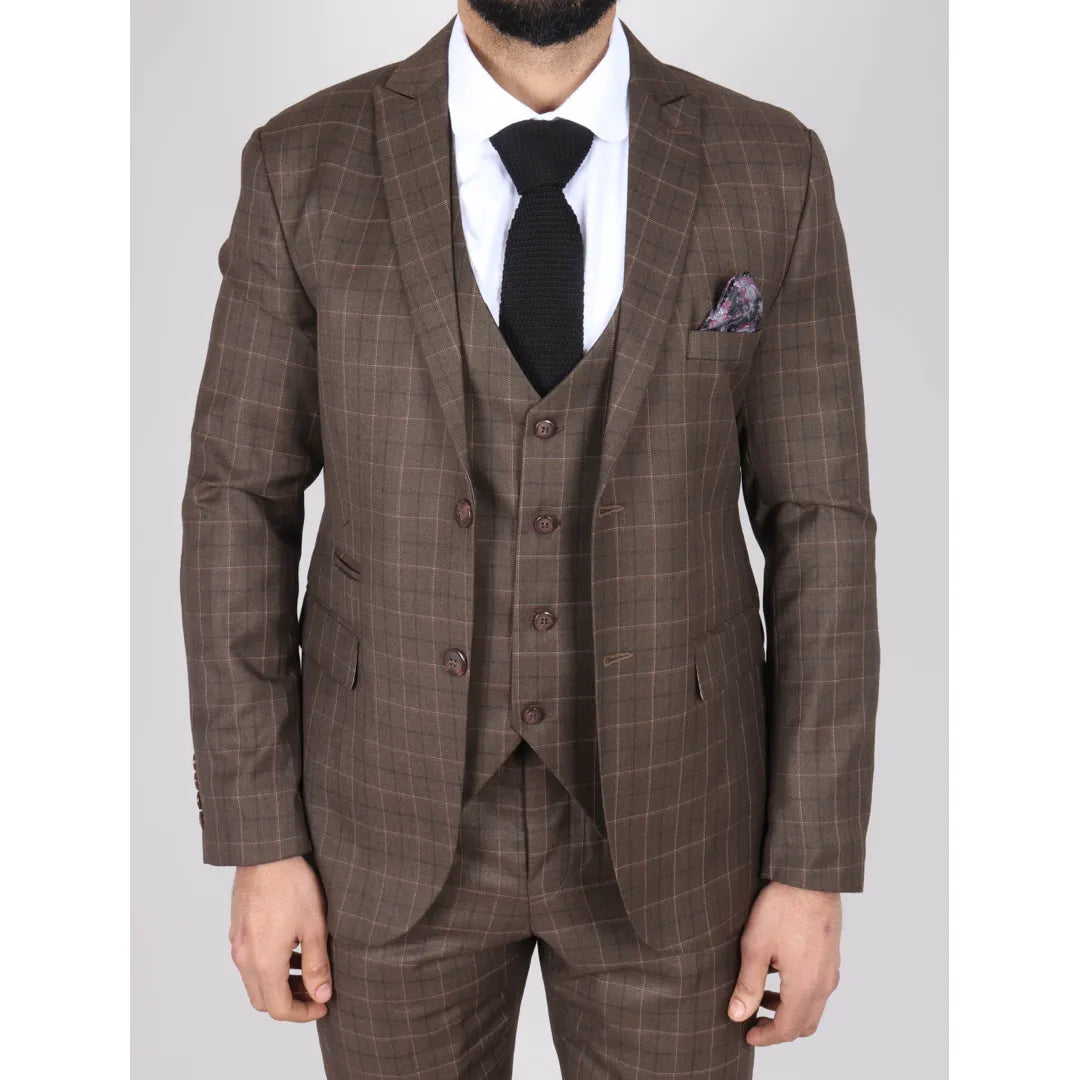 IM2 - Men's Brown Check 3 Piece Suit