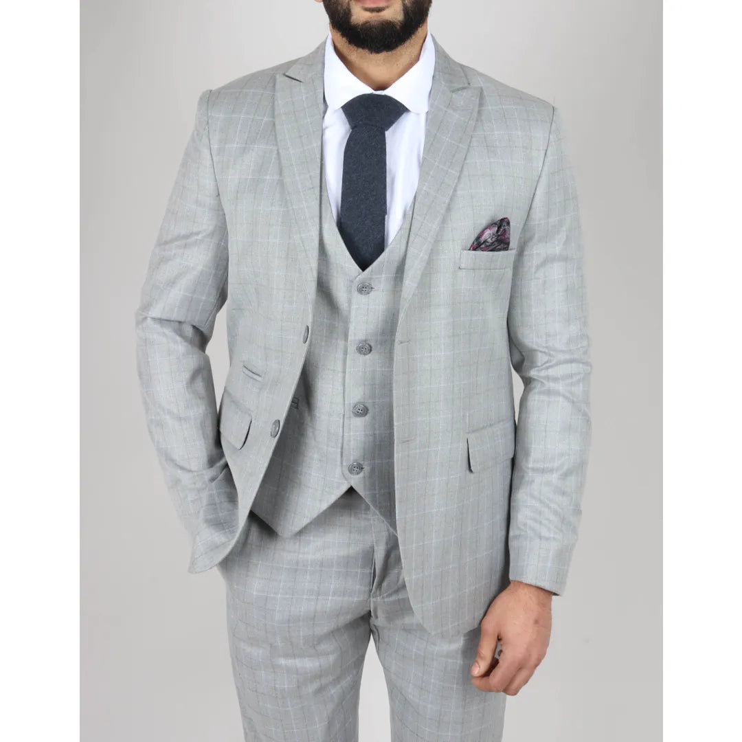 IM2 - Men's Light Grey Check 3 Piece Suit