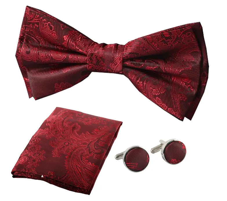 Men's Bow Tie Pocket Square Cuff Links Gift Set