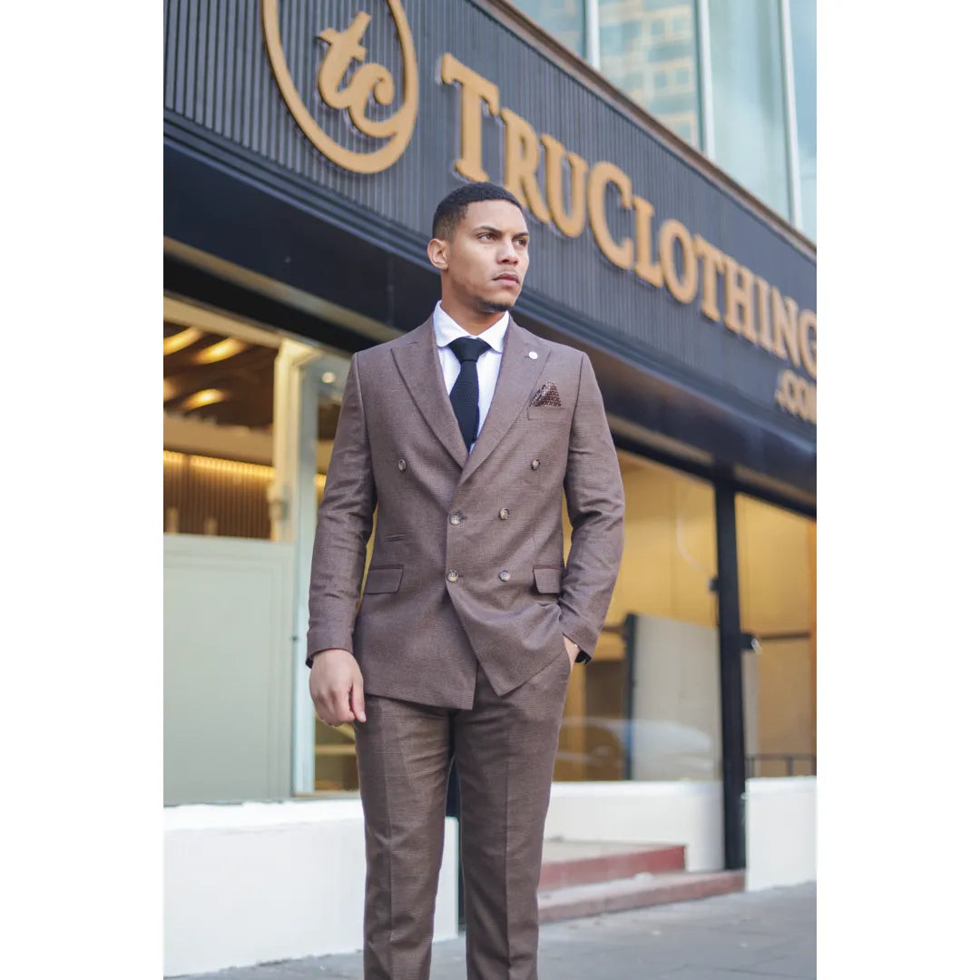 STZ92 - Men's Brown Double Breasted 2 Piece Suit