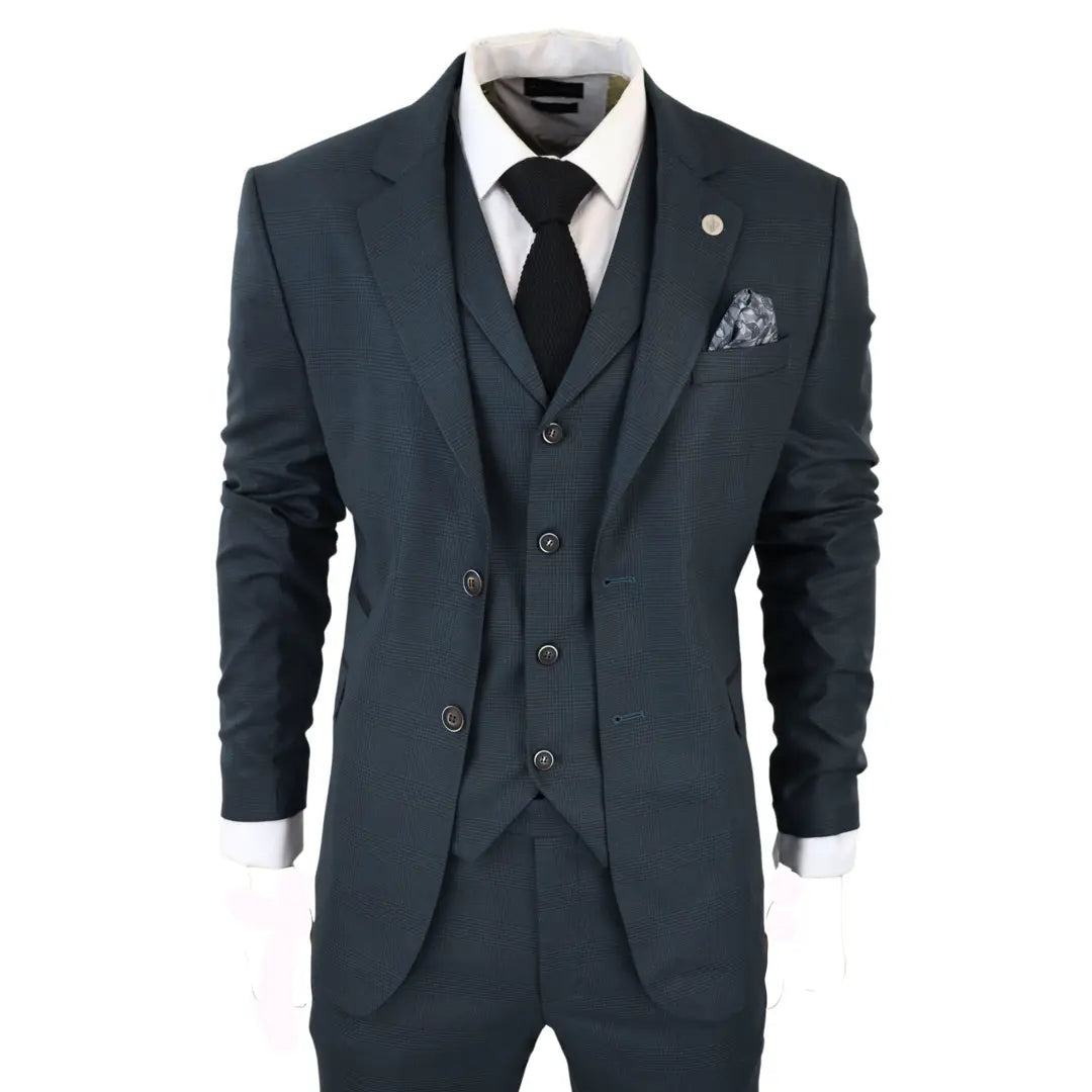 AK-07 - Men's 3 Piece Olive Check Suit